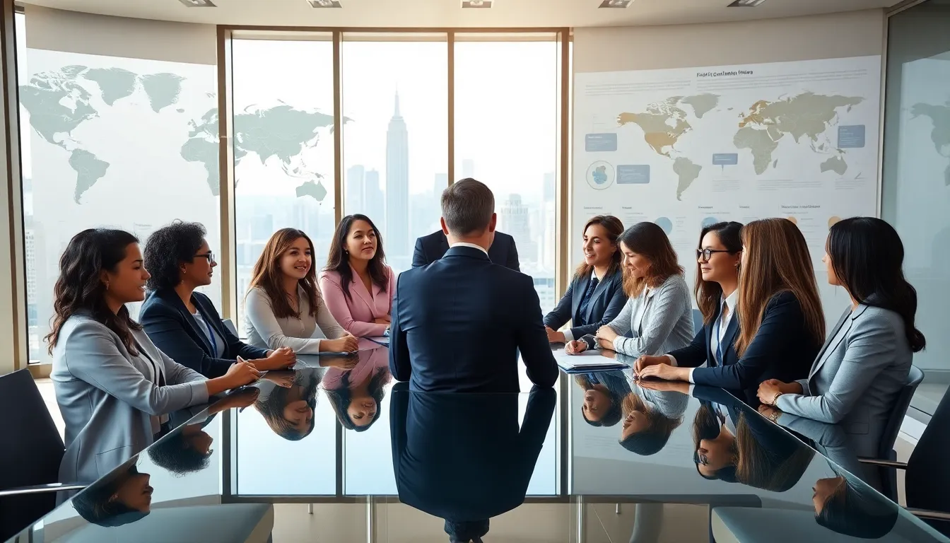 diverse professionals collaborating in a modern office setting.